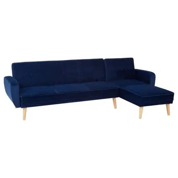 Navy Velvet Corner Sofa Bed 3 Seater Modern L-Shaped Soft Touch Couch