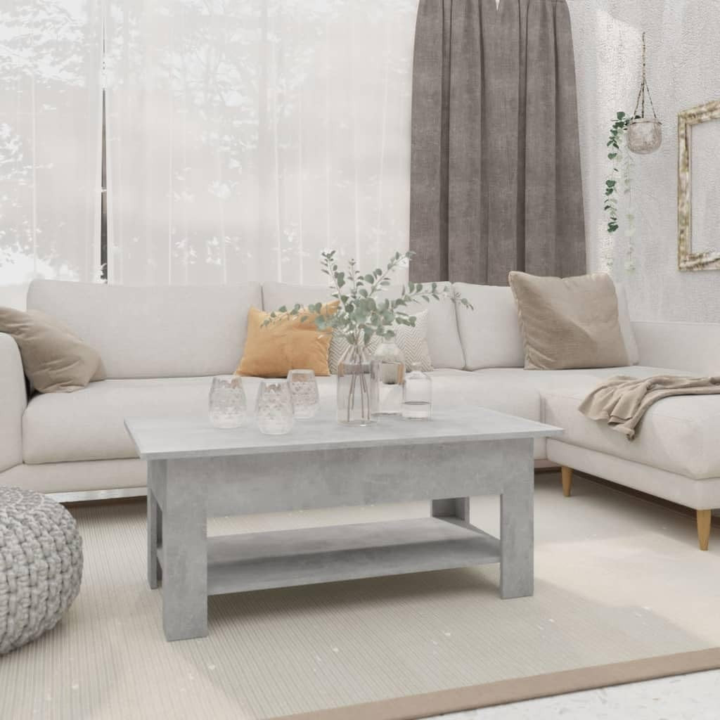 Modern Concrete Grey Coffee Table with Storage Shelf – Sleek Space-Saving Design