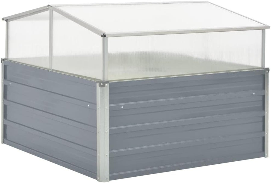 Outdoor Grey Raised Garden Greenhouse with Galvanised Steel Frame 100x100x77cm