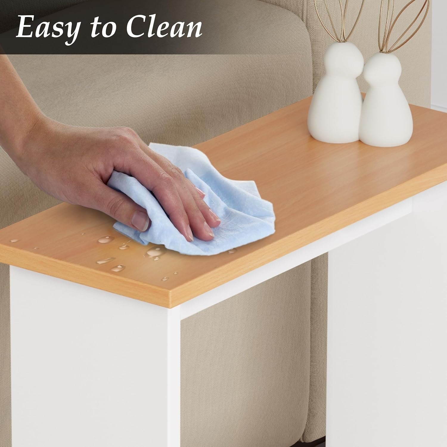 Slim Modern Side Table with Magazine Rack, Space-Saving 55x45x18cm White