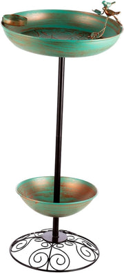 Wrought Iron Bird Bath Feeder Outdoor Garden Decor Double Bowl Stand