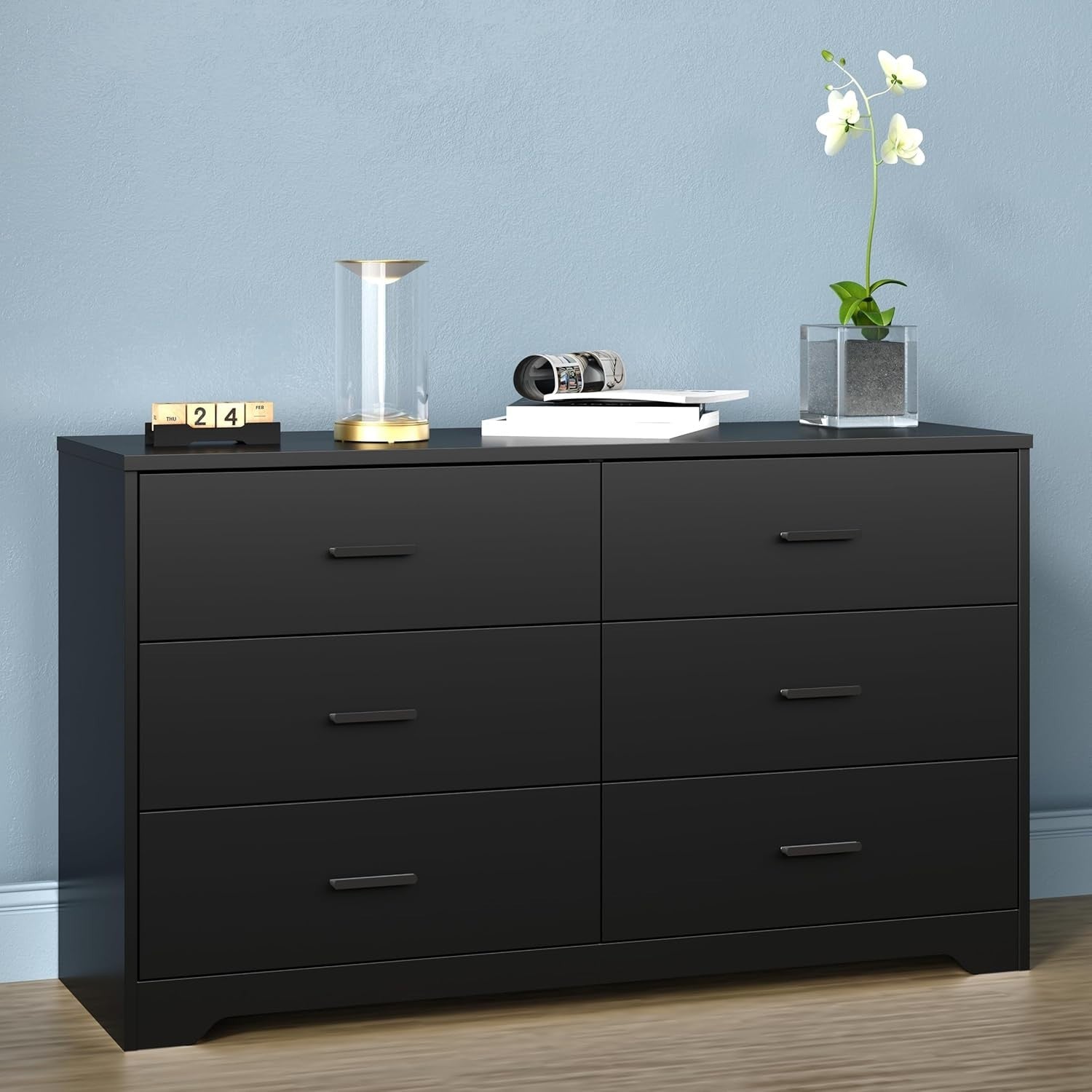 Black 6 Drawer Wooden Chest Storage Cabinet Bedroom Organizer Unit