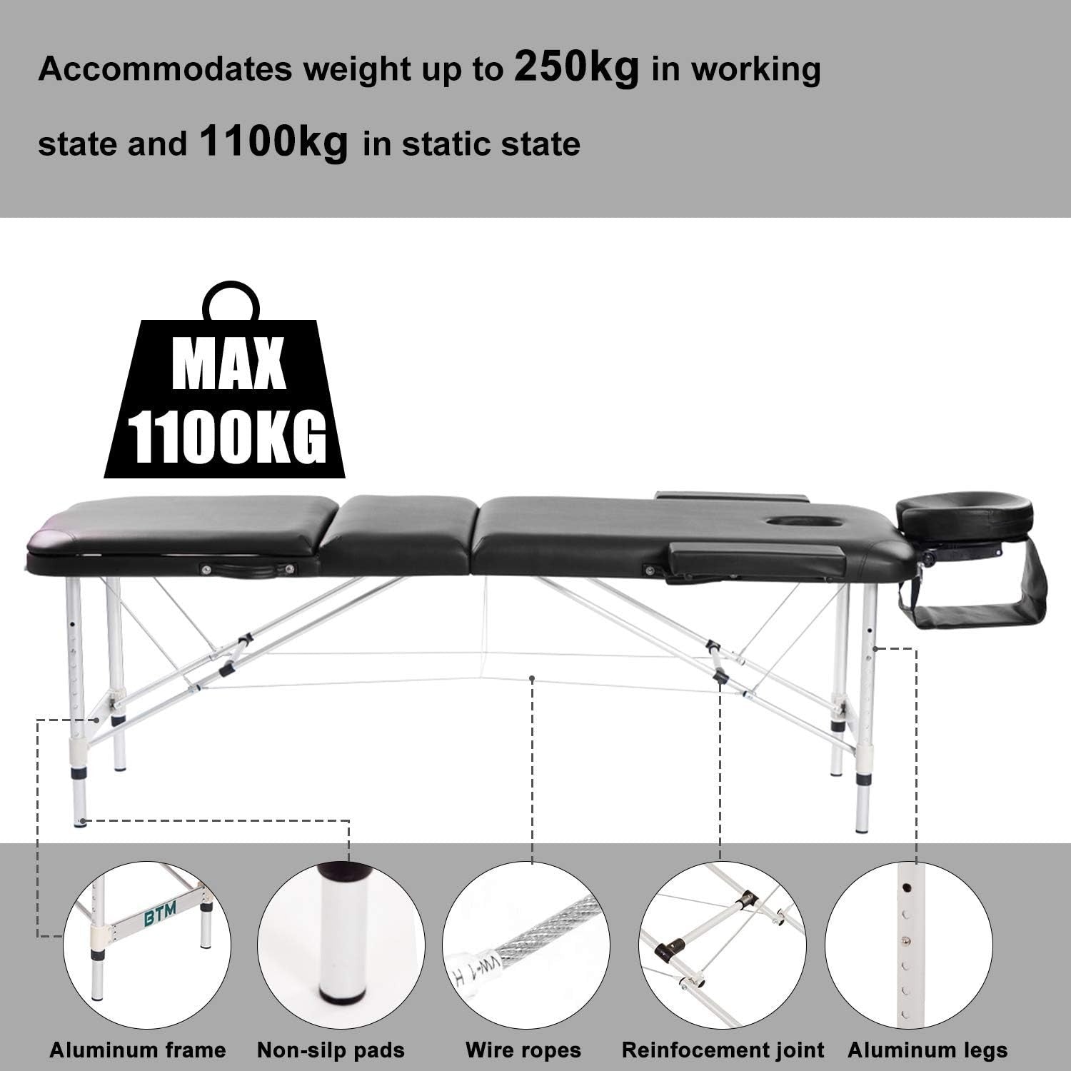 Professional Folding Massage Table Adjustable Therapy Spa Bed With Carry Bag