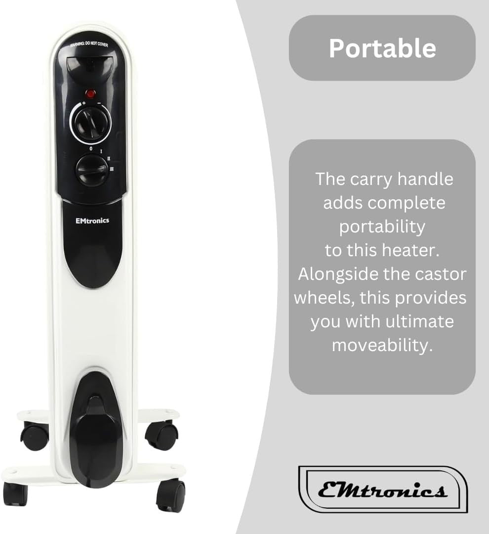 2000W Portable Oil-Filled Heater 9 Fin Adjustable Thermostat 20sqm