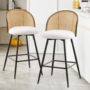 White Swivel Kitchen Counter Stools Pair Upholstered Rattan Back Island Seats