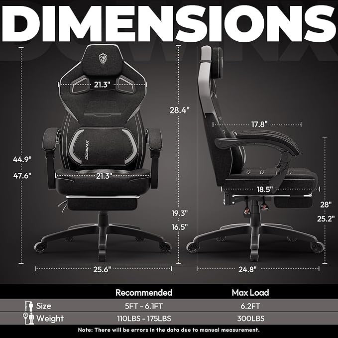 Dowinx Fabric Gaming Chair w/ Footrest Heavy Duty Black