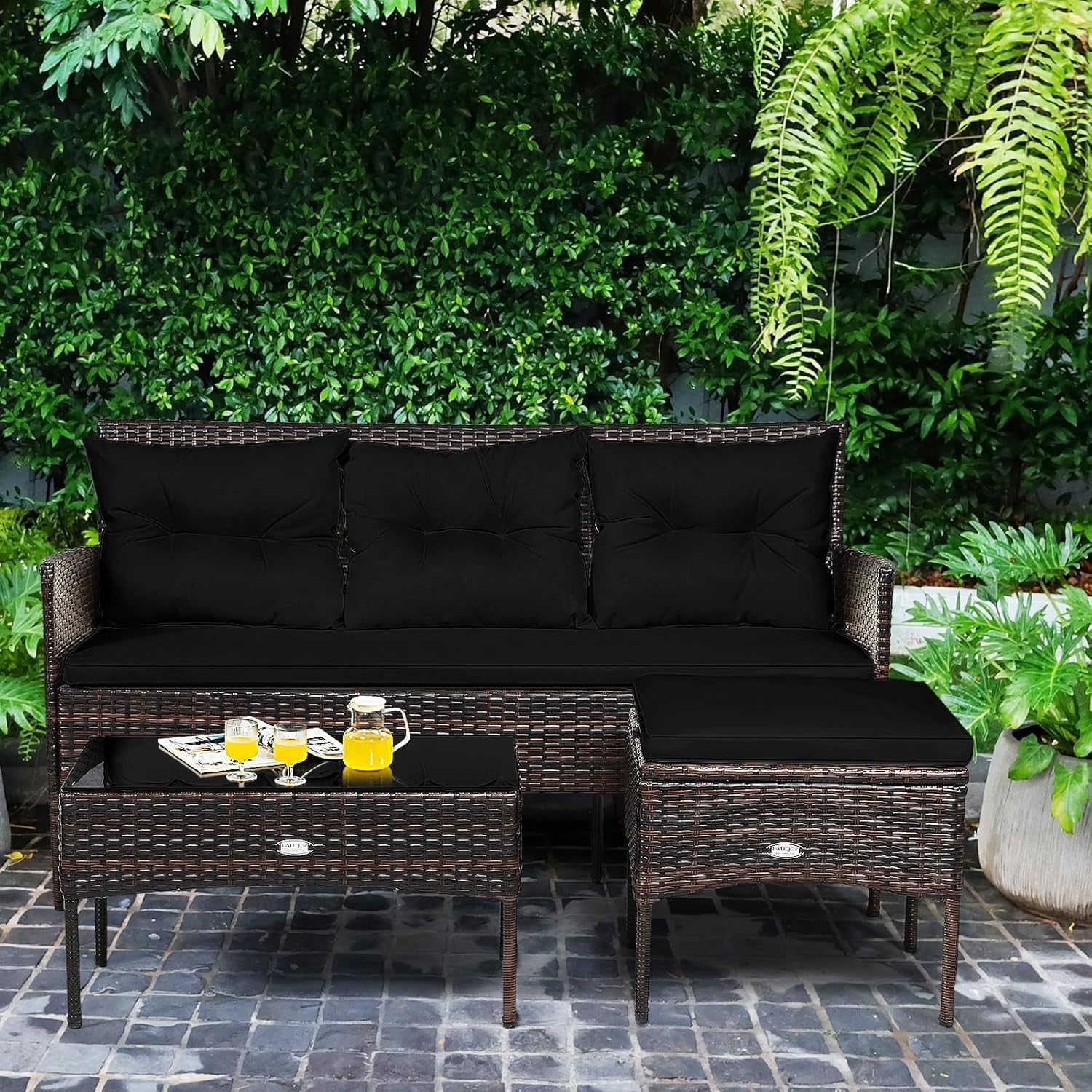 Rattan Garden Sofa Set 4 Seater Outdoor Patio Furniture w/ Ottoman Table