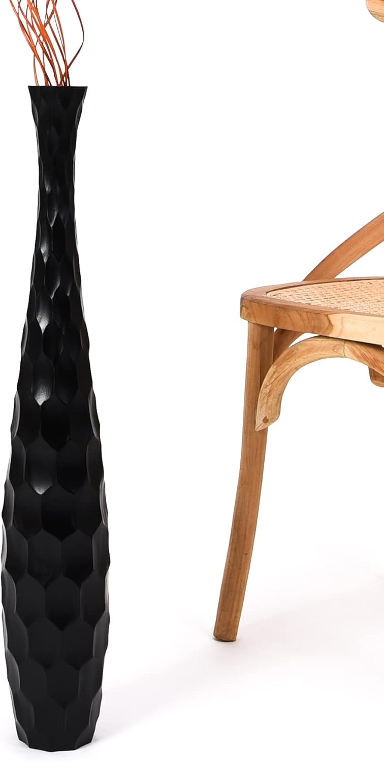 Black Floor Vase 65cm Tall Wooden Decor for Pampas Grass