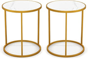 Marble Top Round Side Tables Set of 2 – Gold Metal Frame Modern End Tables