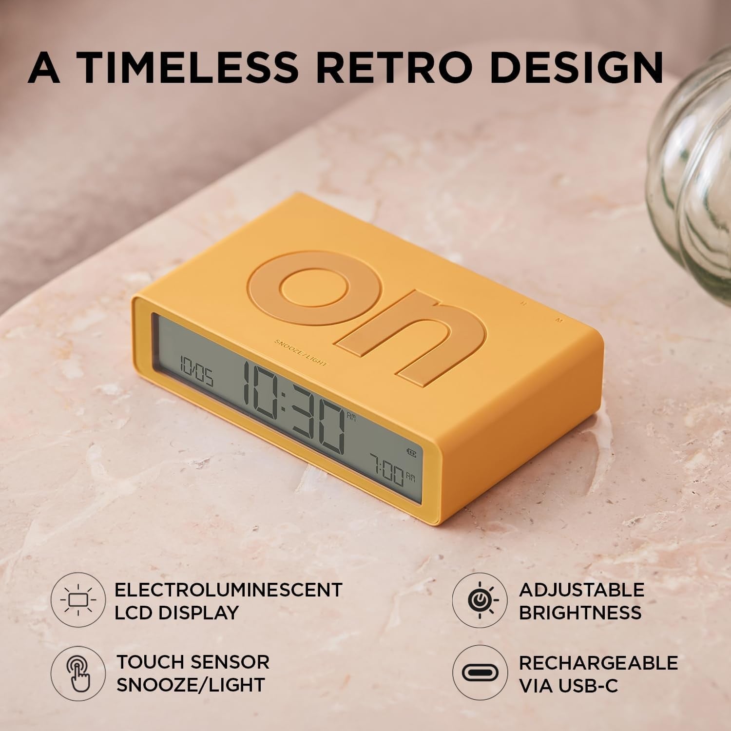Flip Digital Alarm Clock Reversible On Off Touch Snooze Rechargeable Gold