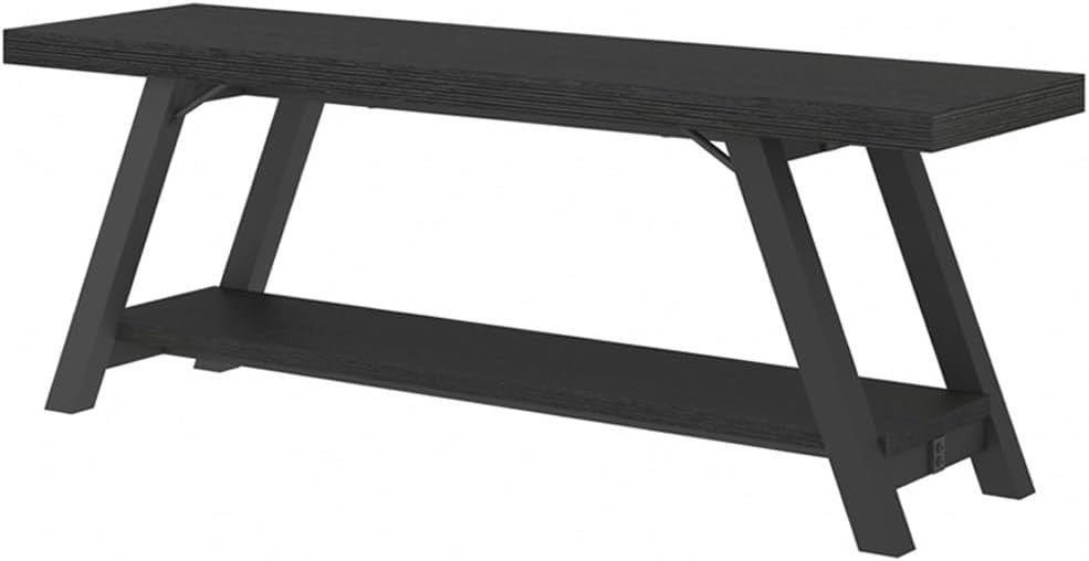 Modern Black Oak Entryway Bench Wood Metal Storage Shoe Rack 47in
