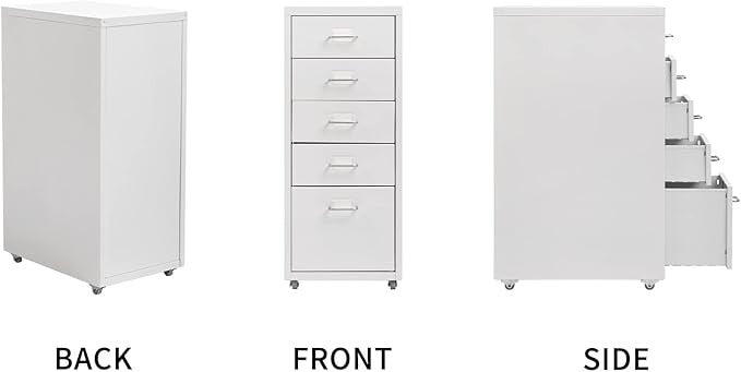 5 Drawer Metal File Cabinet with Wheels, Under Desk Office Storage, Rolling