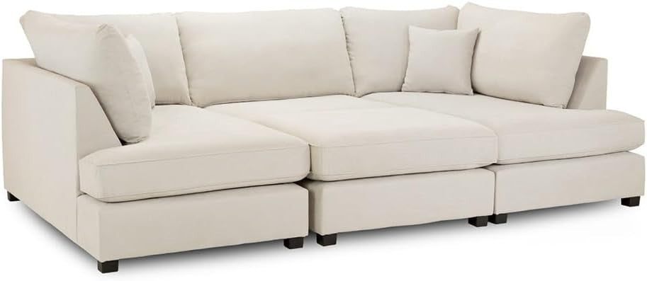 Cream U Shape Corner Sofa 6 Seater – 4pc Modular Cinema Couch with Footstool