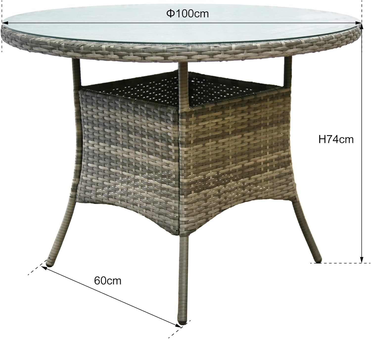 5pc Rattan Garden Dining Set Round Table Chairs Patio Outdoor Furniture Grey