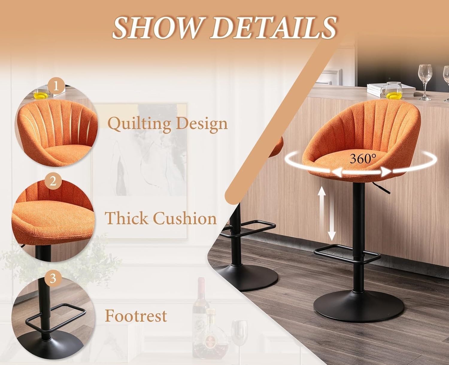 Red L-Shaped Breakfast Bar Stools Set of 4 – Modern Quilted Fabric, Metal Base