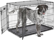 Double Door Medium-Large Dog Crate 36" Foldable Metal Cage with Divider & Pan
