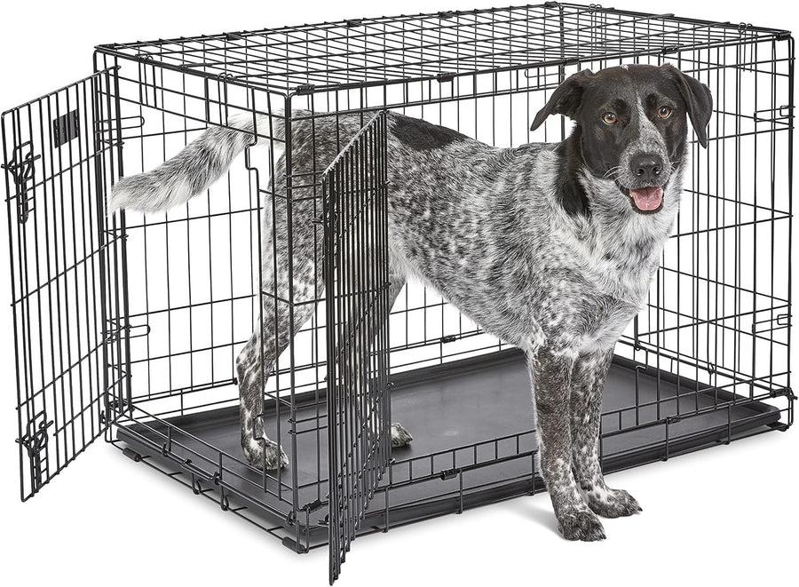 Double Door Medium-Large Dog Crate 36" Foldable Metal Cage with Divider & Pan