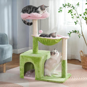 Pink Green Flower Cat Tree Tower with Hammock Condo Sisal Scratching Post