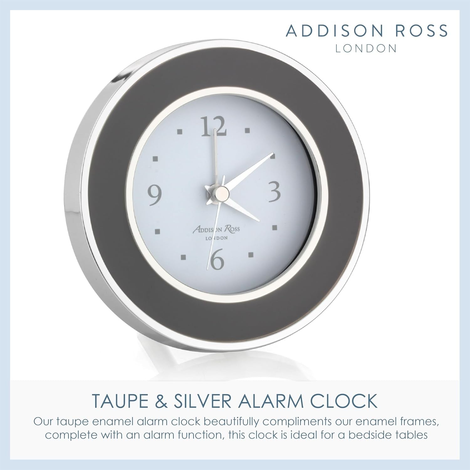 Silent Sweep Battery Alarm Clock Compact Bedside Home Taupe