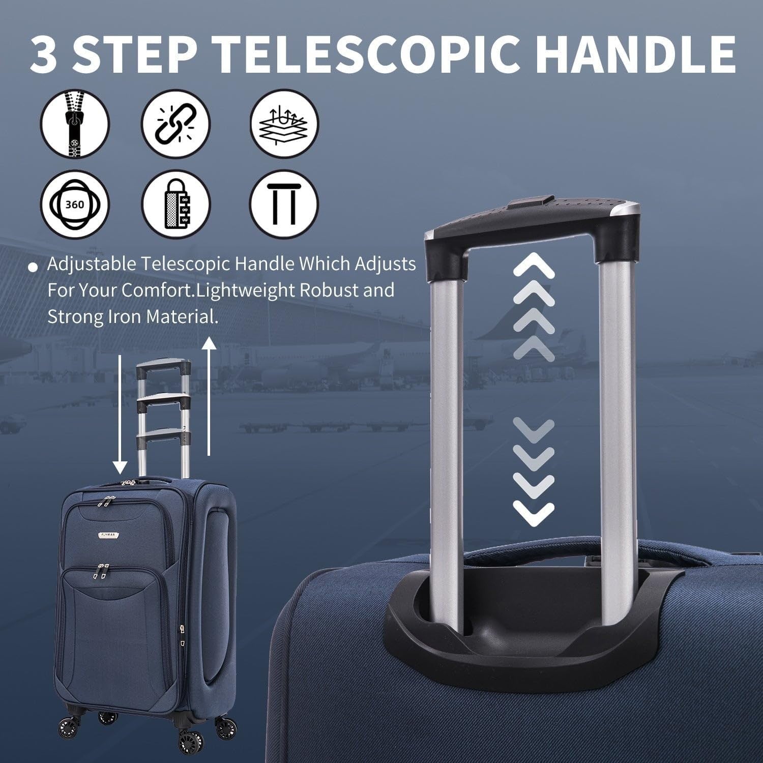 Medium Lightweight 4 Wheel Suitcase Expandable Lock Navy 26in