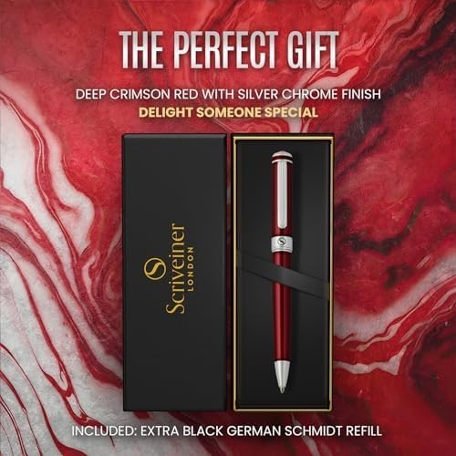 Luxury Ballpoint Pen – Brass, Crimson Red Chrome, Smooth Refillable Ink