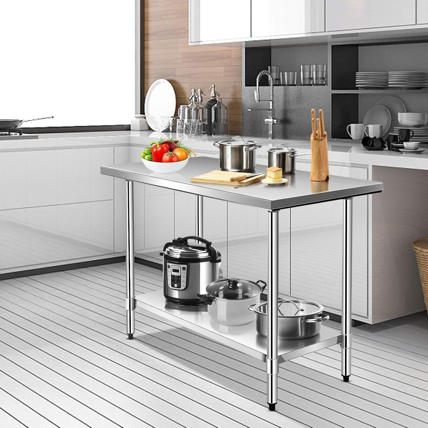 Stainless Steel Catering Table 250kg Commercial Prep Bench Adjustable Shelf