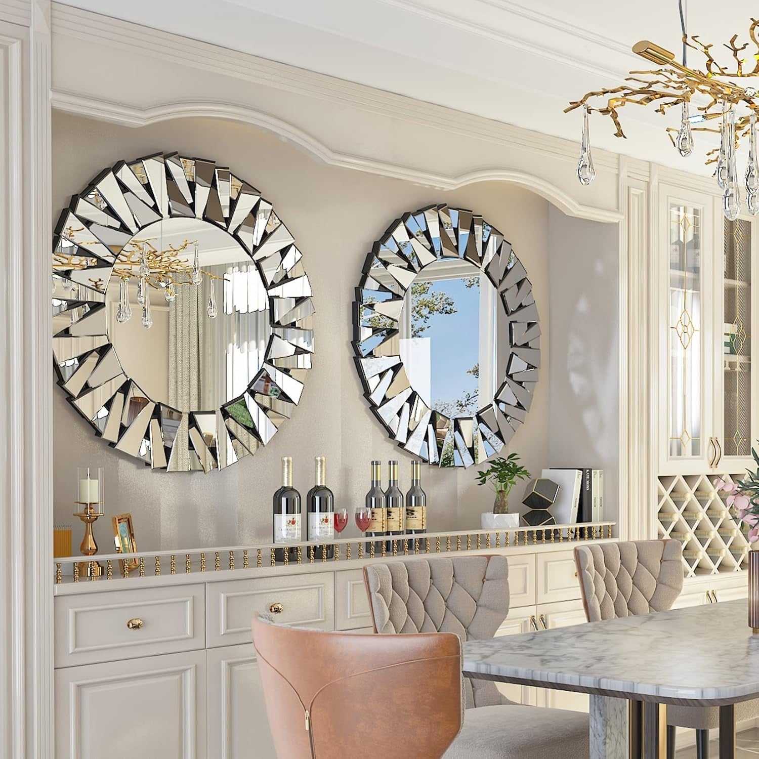 Large 80cm Round Sunburst Wall Mirror - Beveled Glass, Decorative Home Decor