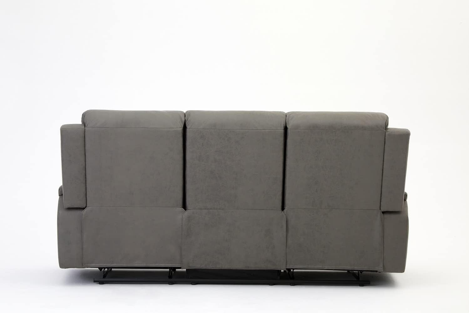 Grey Recliner Sofa 3 Seater Faux Leather Manual Lounge Chair w/ Cup Holders