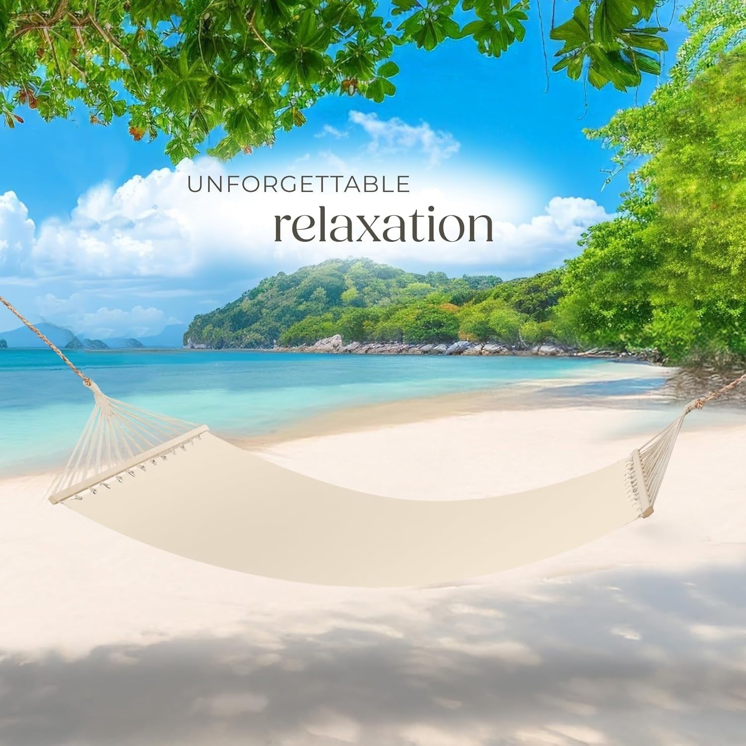 Beige Double Outdoor Hammock for 2 with Plush Pillows, Soft Cotton, 240kg Load