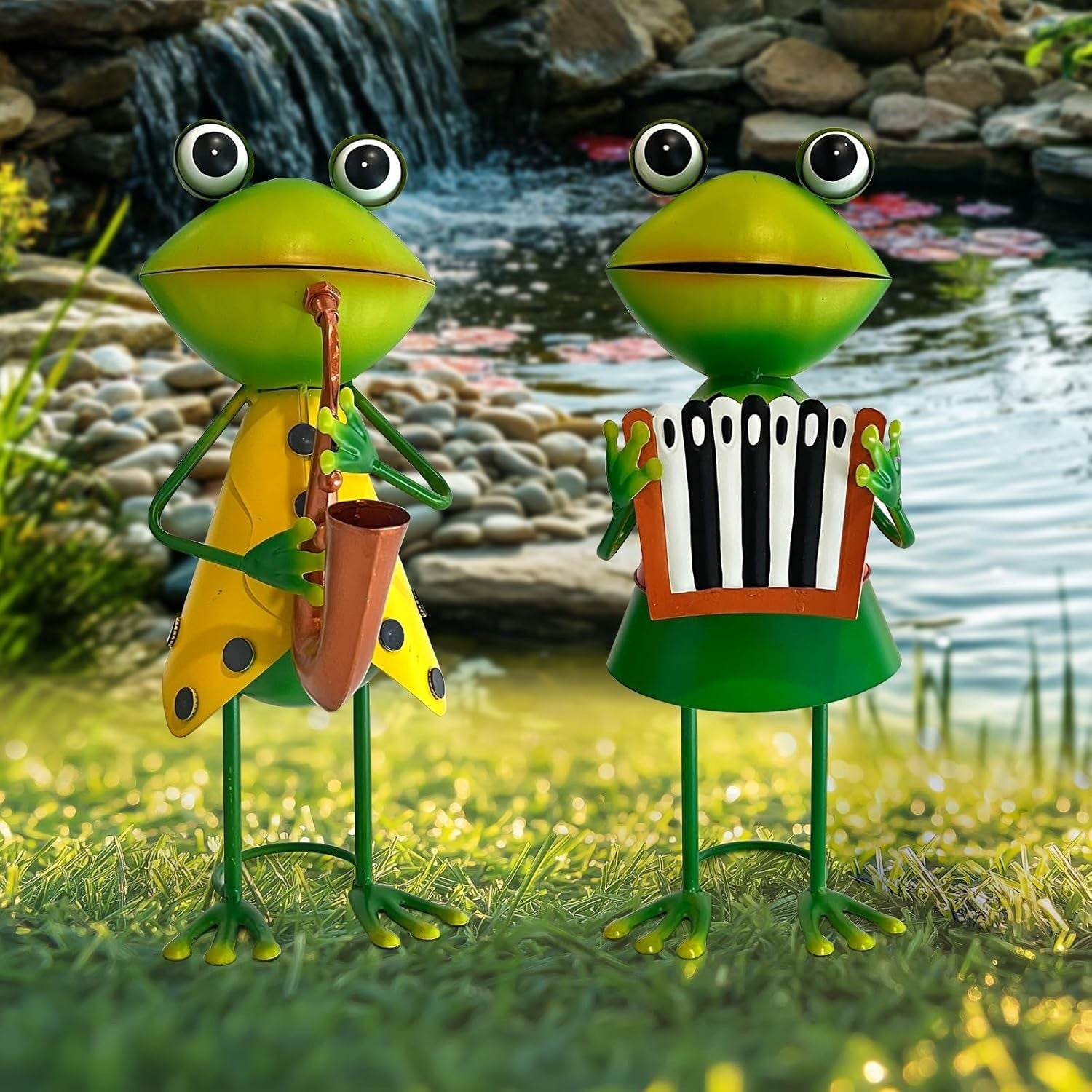 Metal Frog Garden Ornament Saxophone Player 3D Outdoor Decor Fairy Yard Art