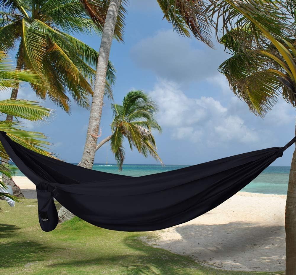 Ultra-Light Camping Hammock 500lb Capacity w Tree Straps Black