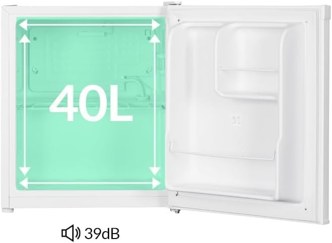 40L Mini Fridge Compact Quiet Freestanding Drinks Cooler White 39dB