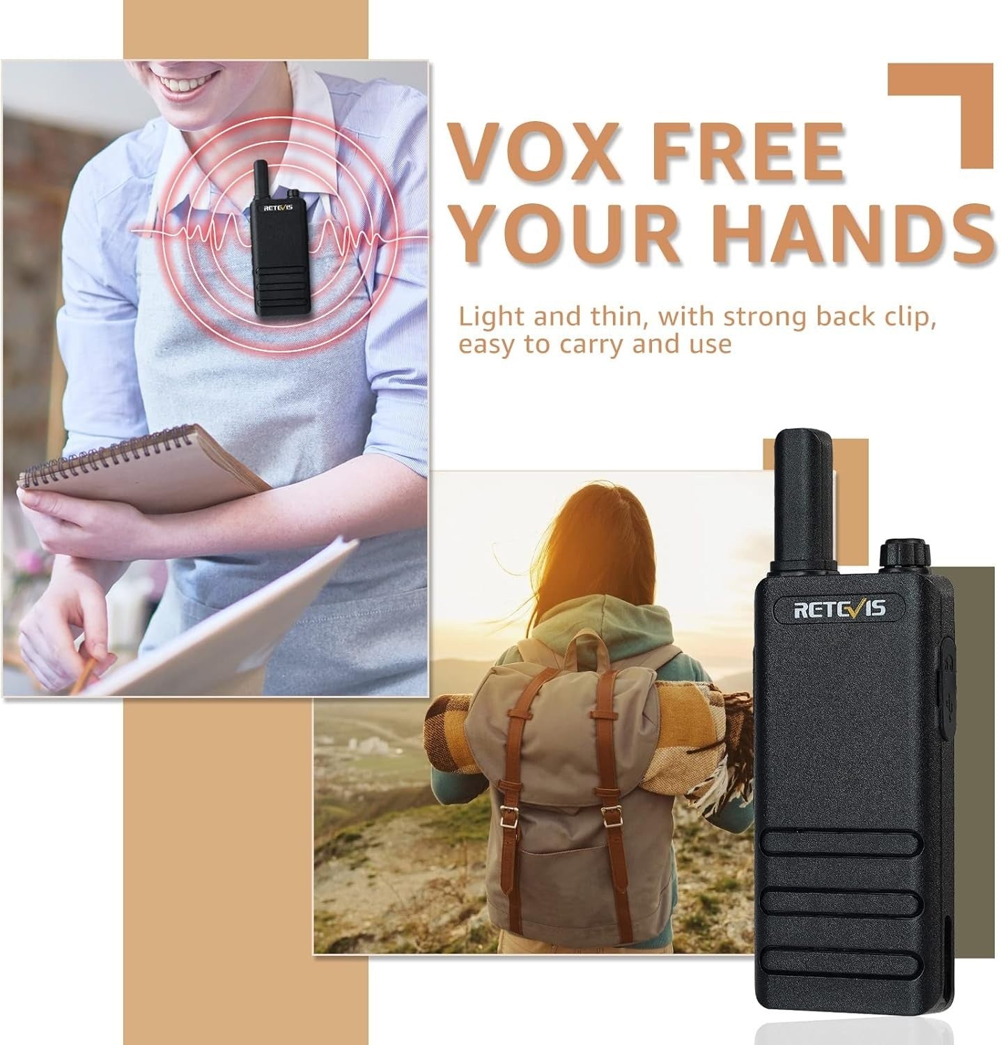 Retevis RT622P Walkie Talkies 2 Pack PMR446 Rechargeable USB-C VOX