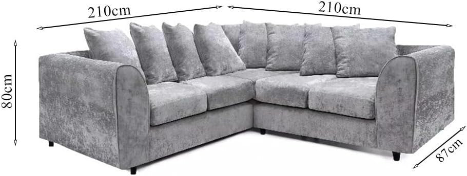 Light Grey Chenille 2C2 Corner Sofa – Modern 5 Seater Scatter Back Couch