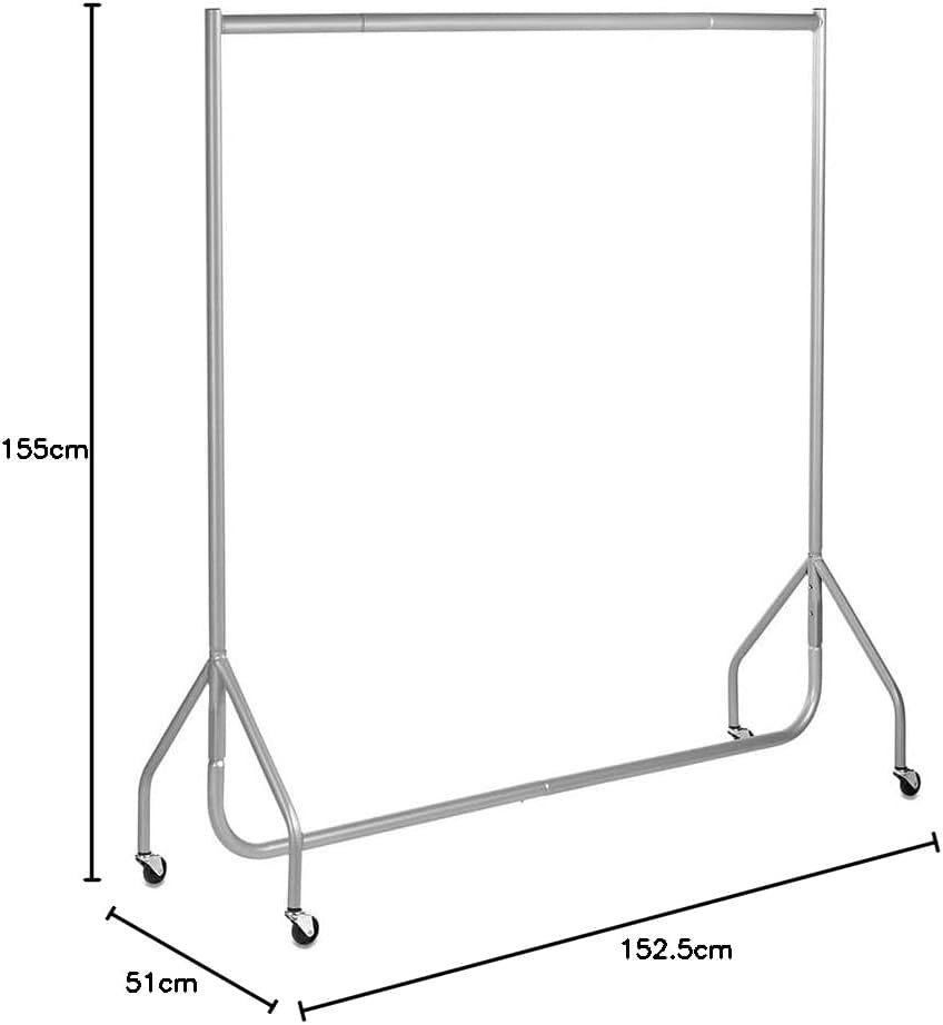 Heavy Duty Clothes Rail 5ft Steel Silver, 100kg Load, Free Standing with Wheels
