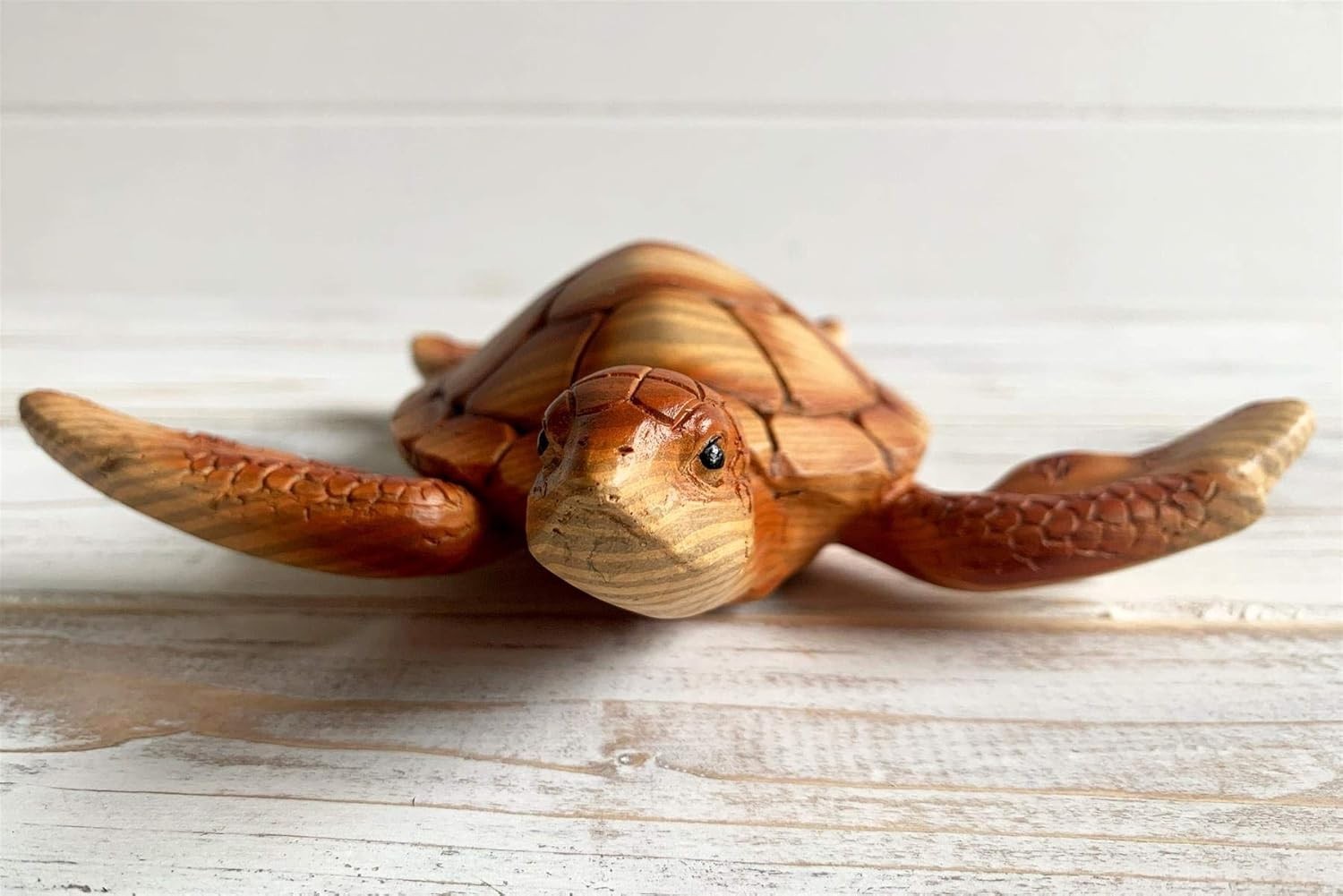 Nautical Wood Effect Turtle Ornament 18cm • Coastal Sea Life Decor