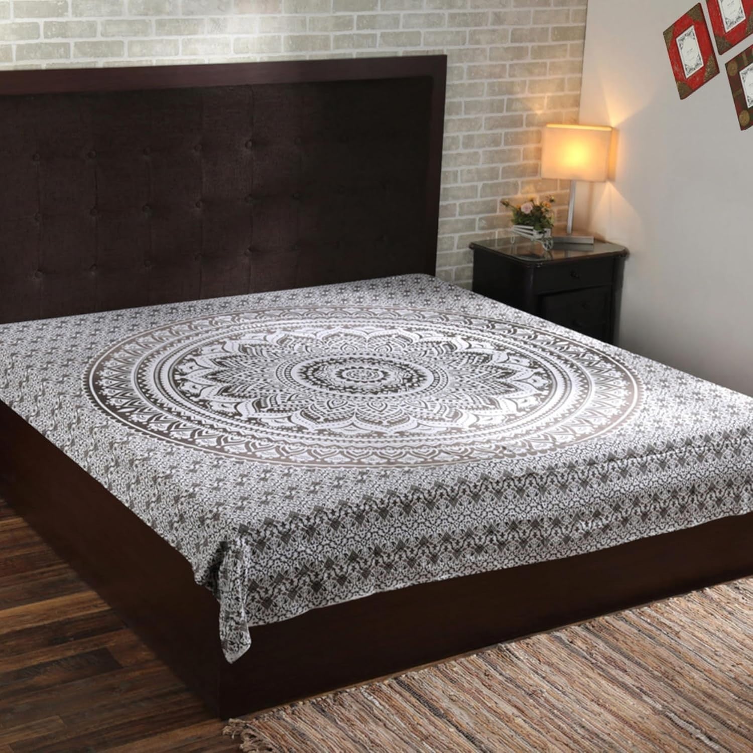 Grey Mandala Cotton Tapestry 213x230cm Boho Wall Hanging