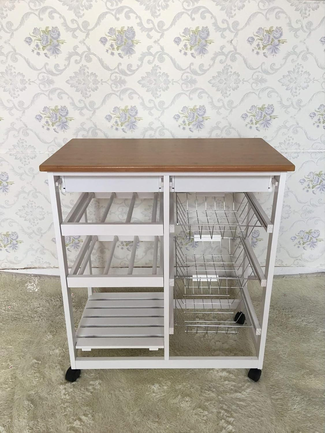 Kitchen Trolley with Drawers MDF Top Storage Cart on Wheels Portable Island