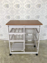 Kitchen Trolley with Drawers MDF Top Storage Cart on Wheels Portable Island