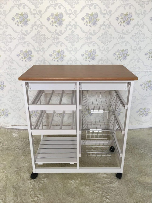 Kitchen Trolley with Drawers MDF Top Storage Cart on Wheels Portable Island