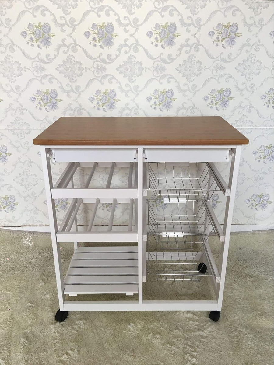 Kitchen Trolley with Drawers MDF Top Storage Cart on Wheels Portable Island
