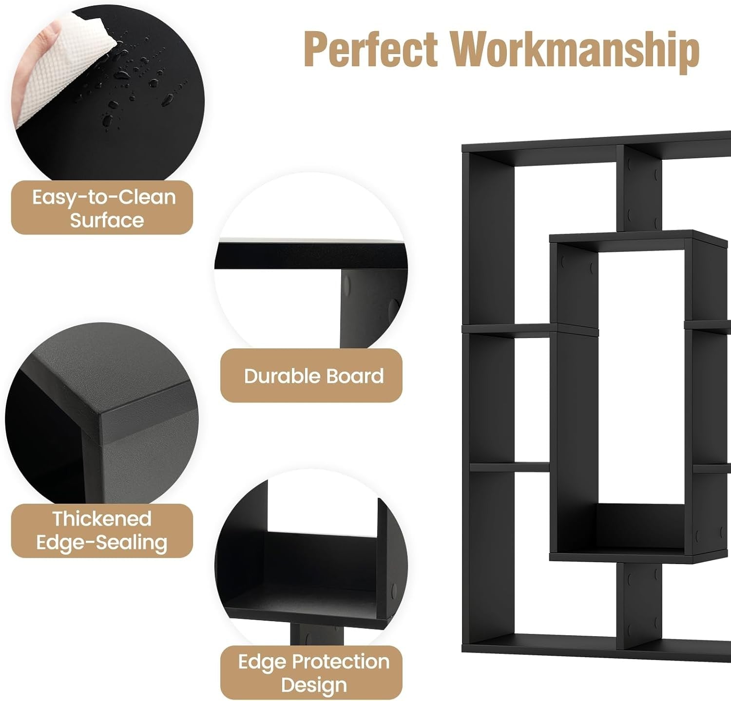 7-Cube Geometric Bookcase Modern Room Divider Storage Display Shelf Black