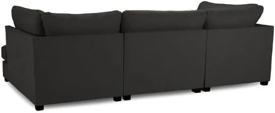 Black Velvet U-Shaped Modular 5 Seater Sofa - Cinema Corner + Footstool