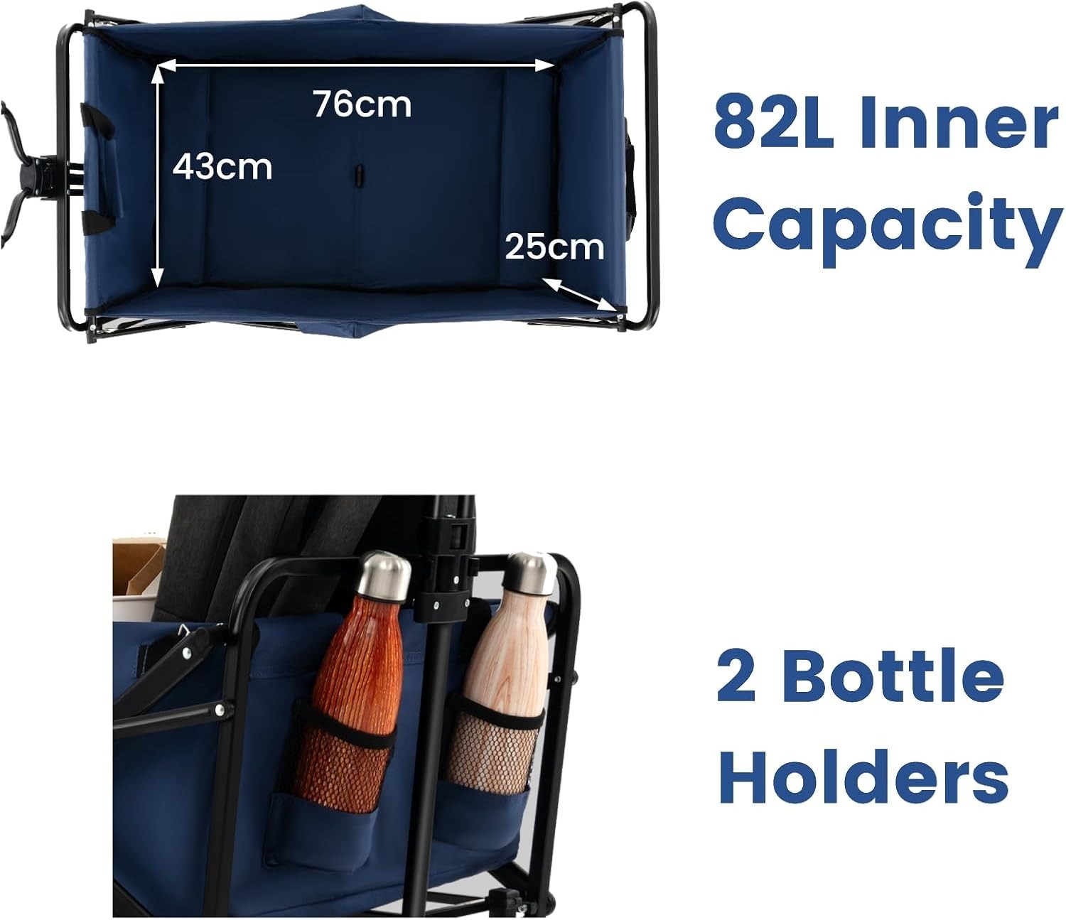 Navy Blue Folding Trolley Cart Collapsible Garden Wagon w/ Adjustable Handle
