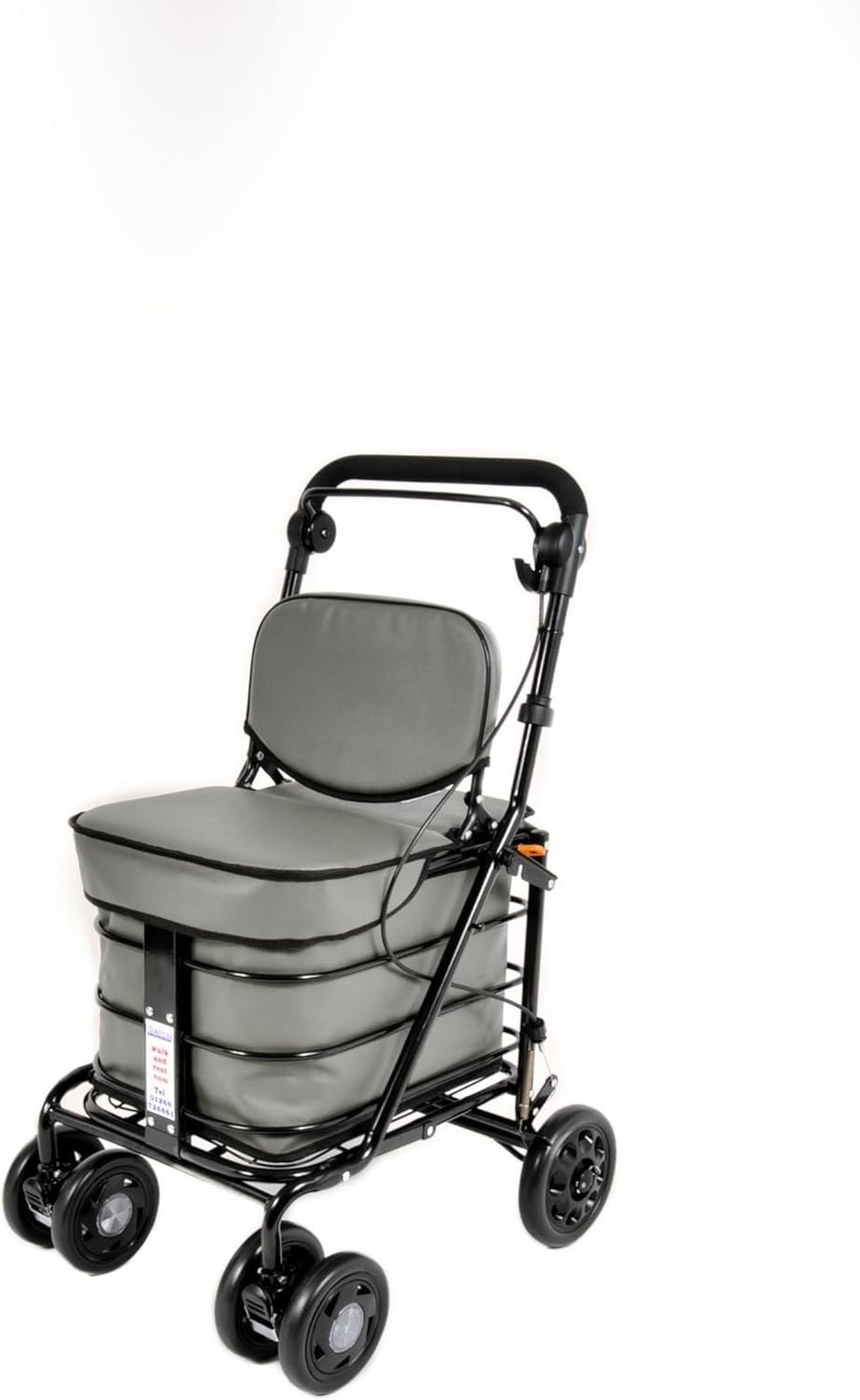 Premium 6 Wheel Shopping Trolley With Seat Backrest Walking Aid Grey