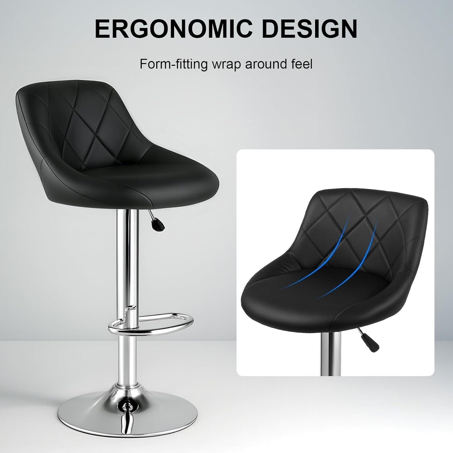 Set of 3 Adjustable Swivel Bar Stools – Black L-Shape