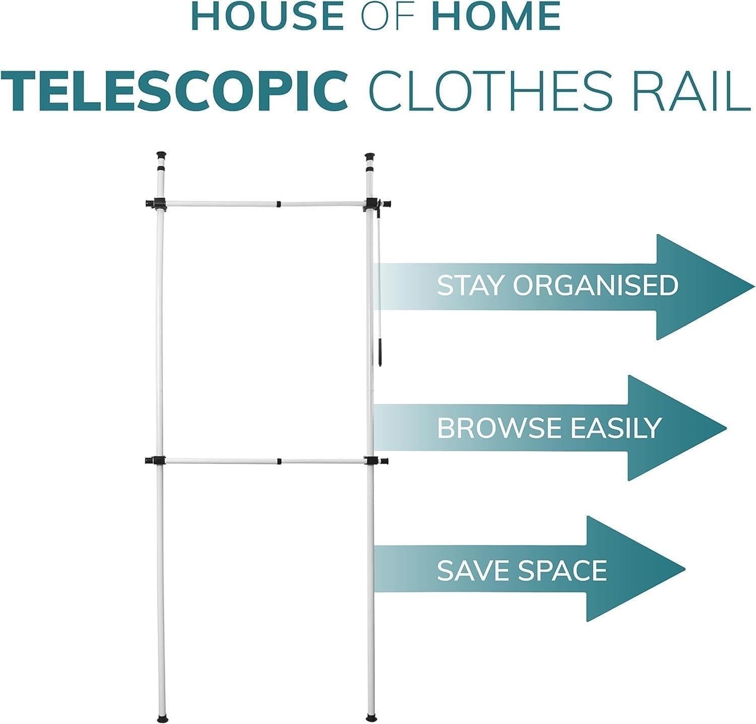Telescopic Extendable Wardrobe Clothes Rail Black