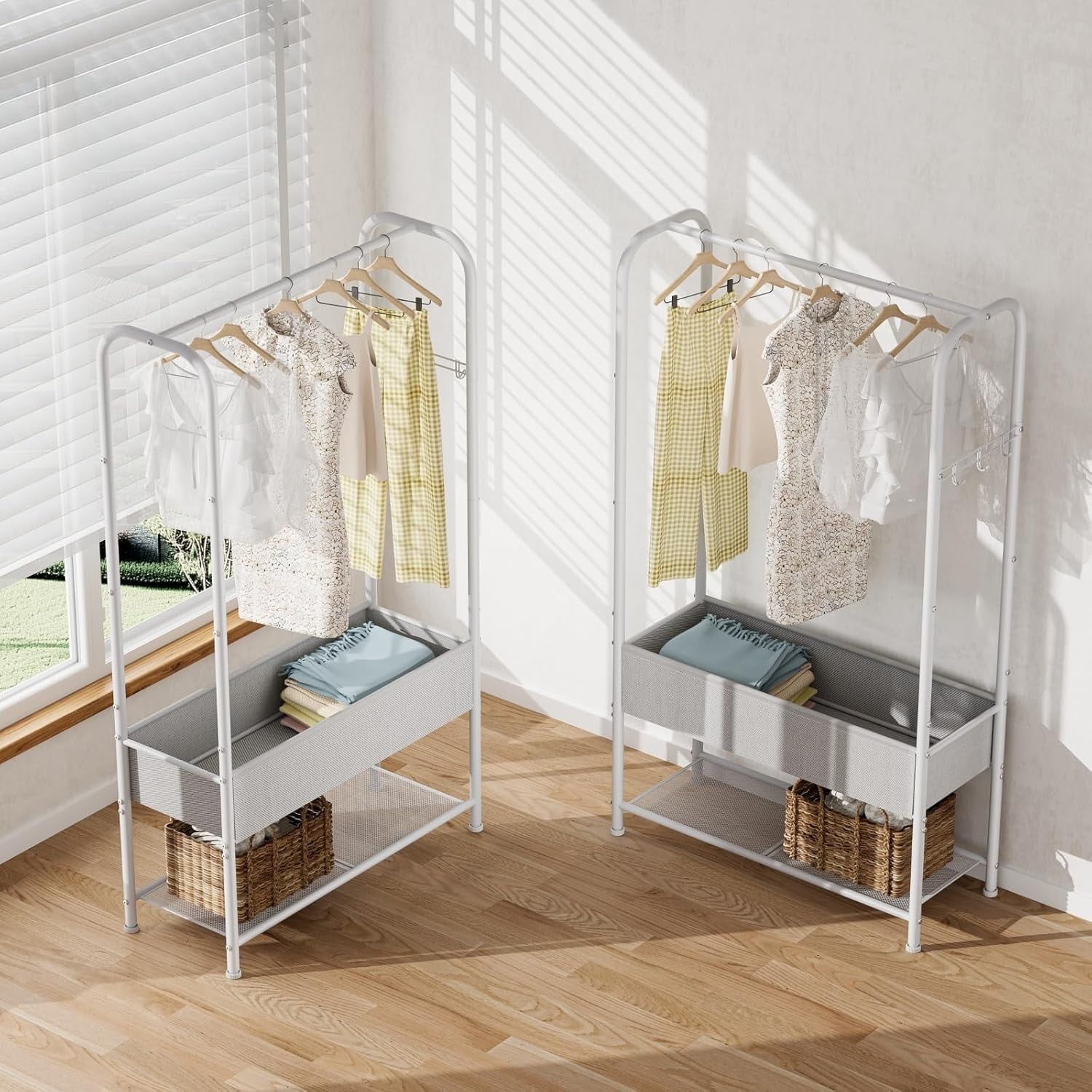 White Clothes Rail with Mesh Shelf – Heavy Duty 81×30×183cm