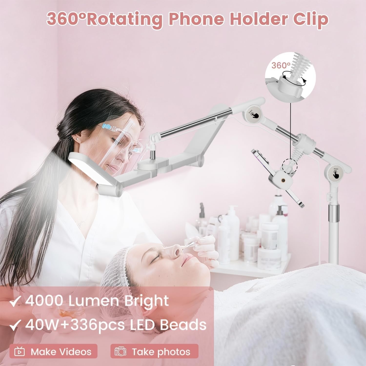 40W Foldable Lash Light LED Beauty Lamp Dimmable Remote Adjustable Arm