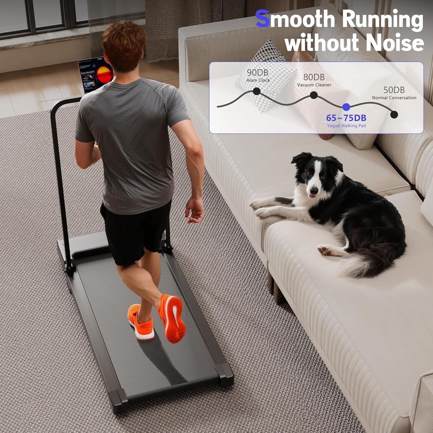 Under Desk Treadmill Walking Pad With Handle Remote LED 6km/h Home Office